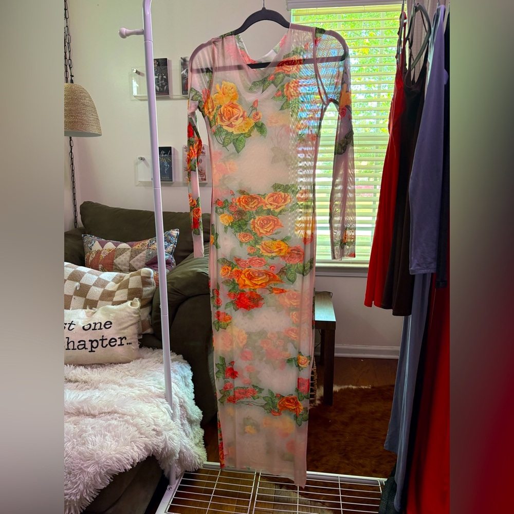 Floral Mesh Maxi Dress